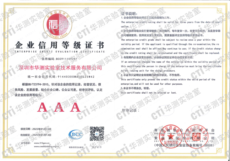 3A证书-企业信用等级